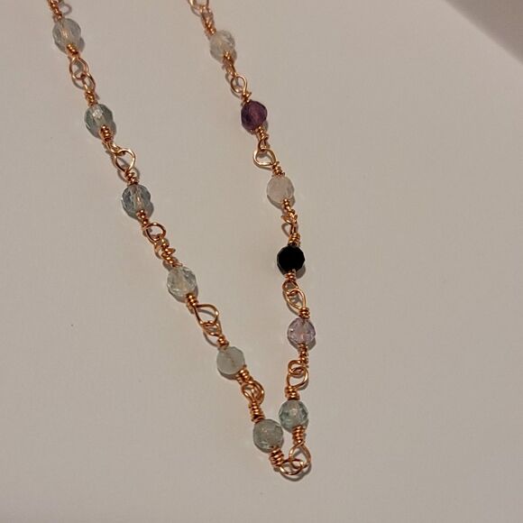 Handmade Copper Wire Wrapped Dainty Fluorite Chain Bracelet - Picture 2 of 5